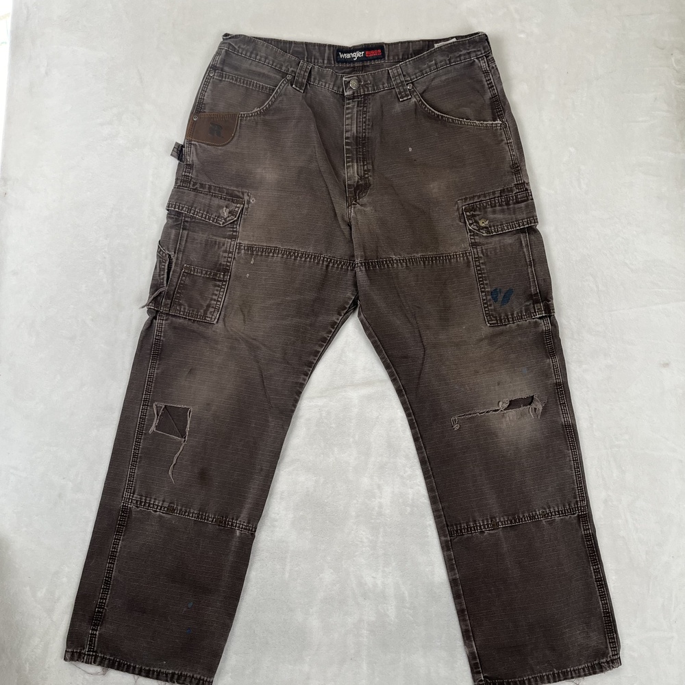 Wrangler Riggs Workwear Carpenter Pants Mens 38x32 Brown Ripstop Thrashed